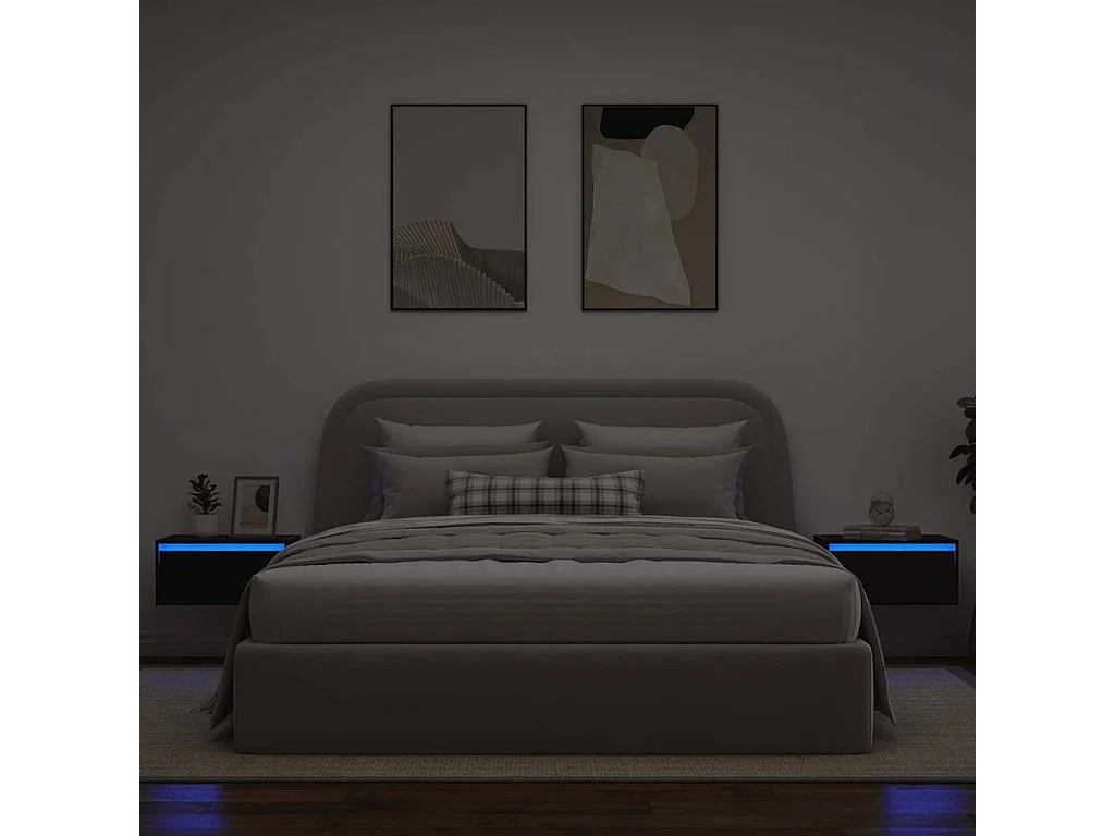 Mesas de cabeceira de parede com luzes LED 2 pcs carvalho preto