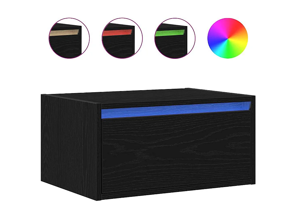 Mesas de cabeceira de parede com luzes LED 2 pcs carvalho preto
