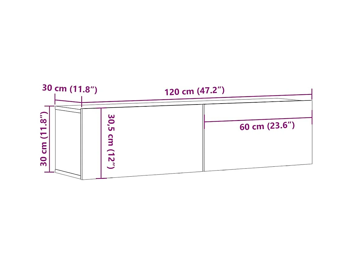 Meuble TV mural chêne artisanal 120x30x30 cm bois d'ingénierie