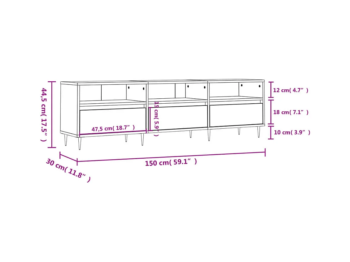 Meuble TV chêne sonoma 150x30x44,5 cm bois d'ingénierie