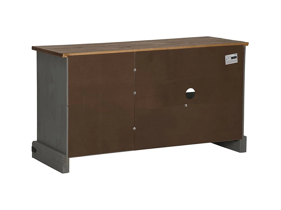 Meuble TV HALDEN porte coulissante gris 110x40x60cm bois massif