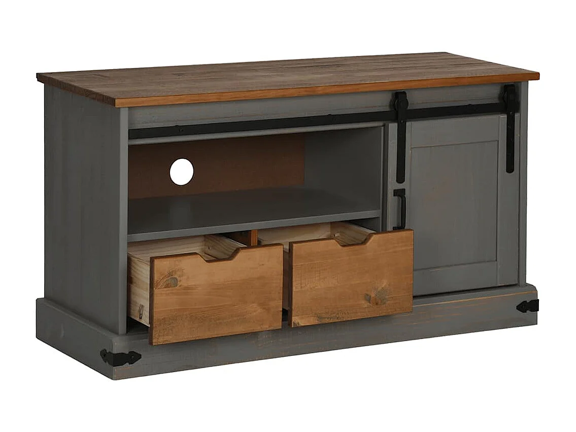 TV-Schrank HALDEN mit Schiebetür Grau 110x40x60 cm Massivholz