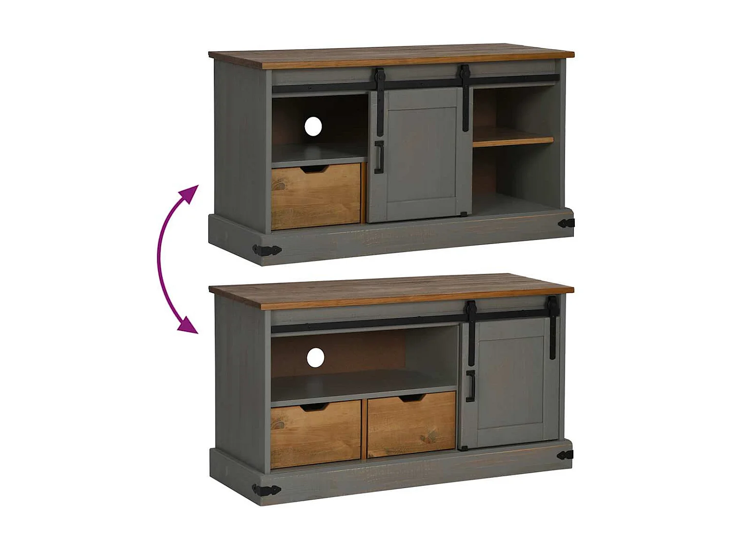 TV-Schrank HALDEN mit Schiebetür Grau 110x40x60 cm Massivholz