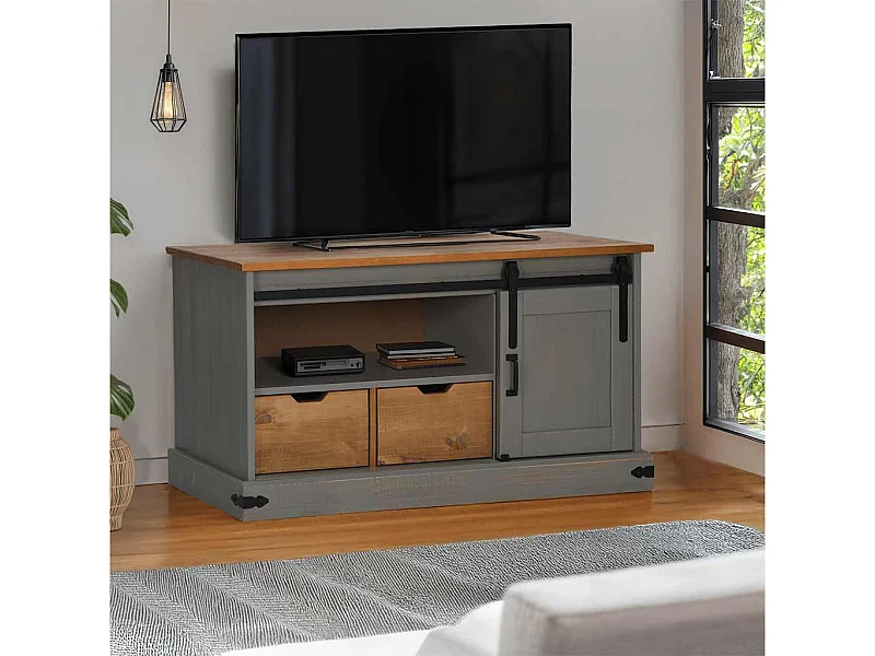 TV-Schrank HALDEN mit Schiebetür Grau 110x40x60 cm Massivholz