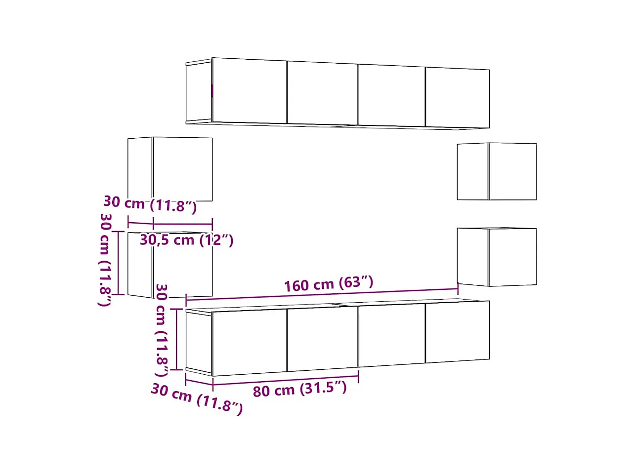 Mueble para TV de pared madera contrachapada artesanal 8 piezas