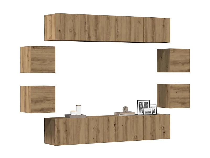 Conjunto de armário TV parede 8 pcs madeira carvalho artisiano