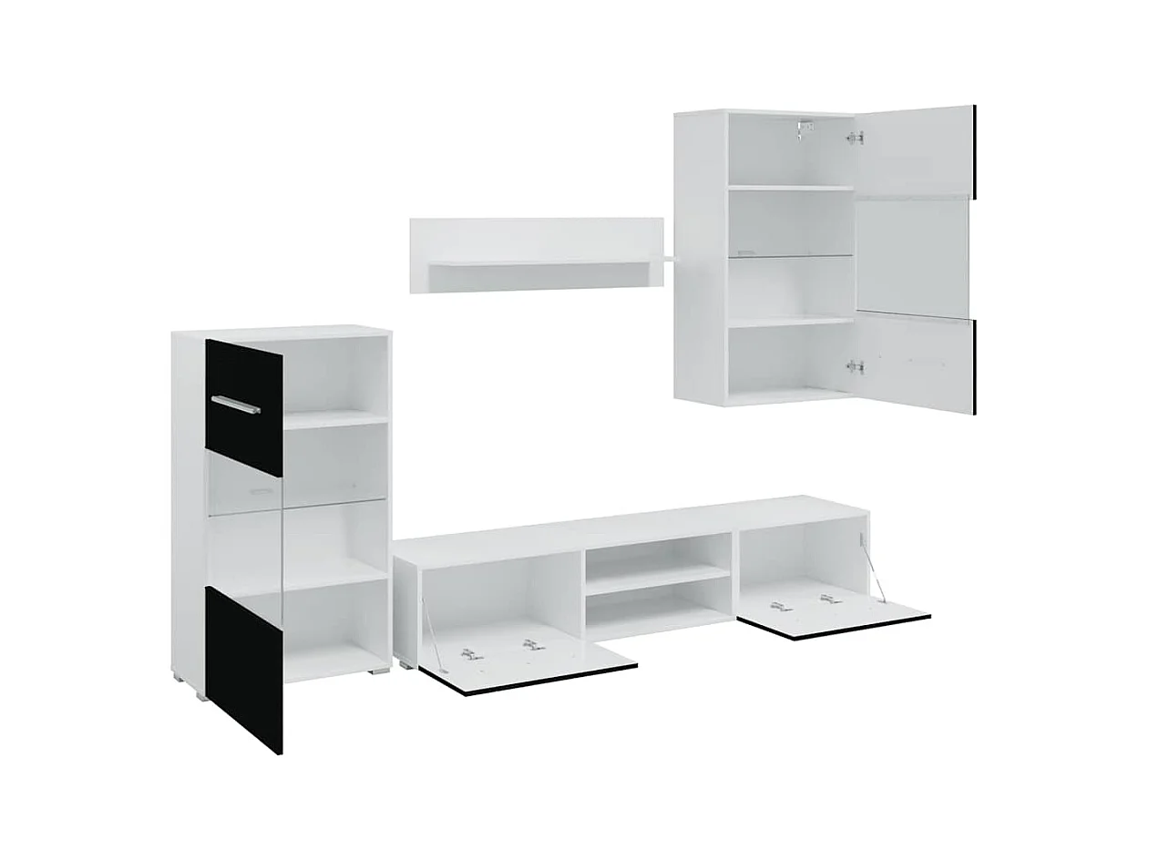 5-delige Tv-meubels met LED-verlichting bewerkt hout matzwart