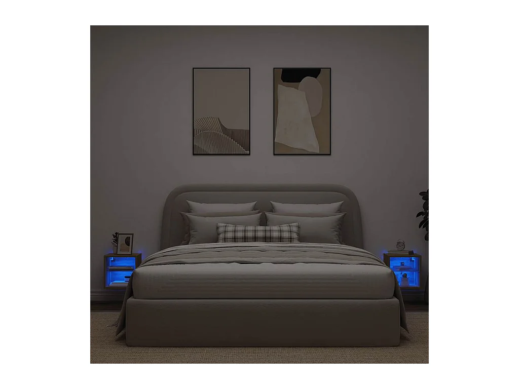 Meubles TV muraux lumières LED 2 pcs chêne artisanal