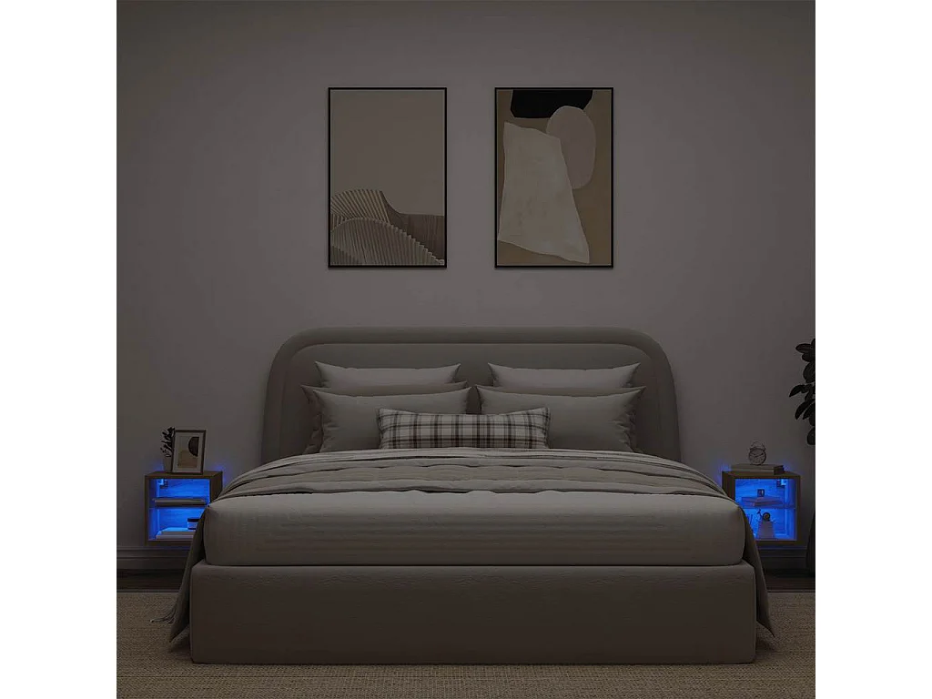 Meubles TV muraux lumières LED 2 pcs chêne artisanal