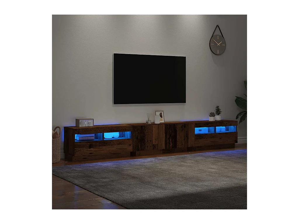 Meuble TV avec lumières LED vieux bois bois d'ingénierie