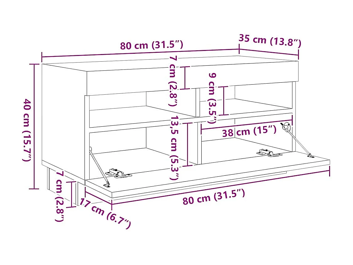 Meuble TV avec lumières LED vieux bois bois d'ingénierie