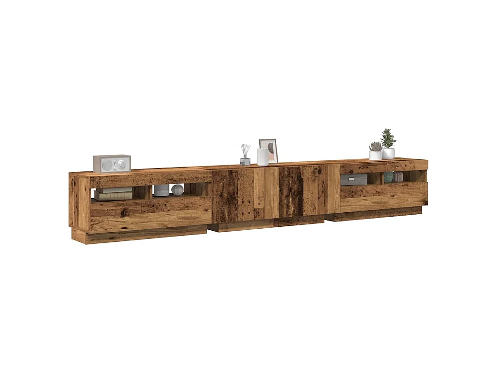 Meuble TV avec lumières LED vieux bois bois d'ingénierie
