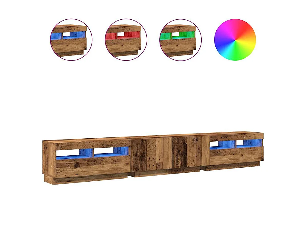 Meuble TV avec lumières LED vieux bois bois d'ingénierie