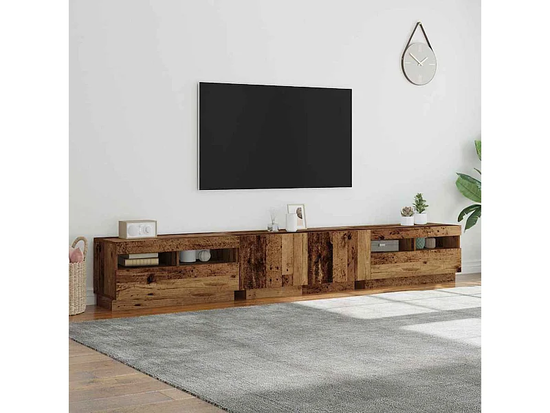 Mueble TV luces LED madera ingeniería envejecida 260x35x40 cm