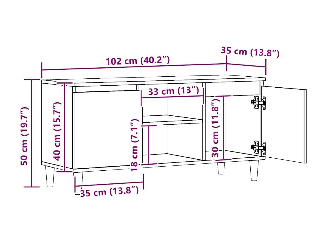Meuble TV chêne artisanal 102x35x50 cm bois d'ingénierie