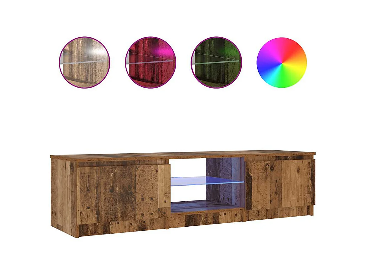 Meuble TV avec lumières LED vieux bois bois d'ingénierie