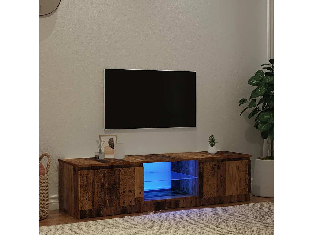 Meuble TV avec lumières LED vieux bois bois d'ingénierie