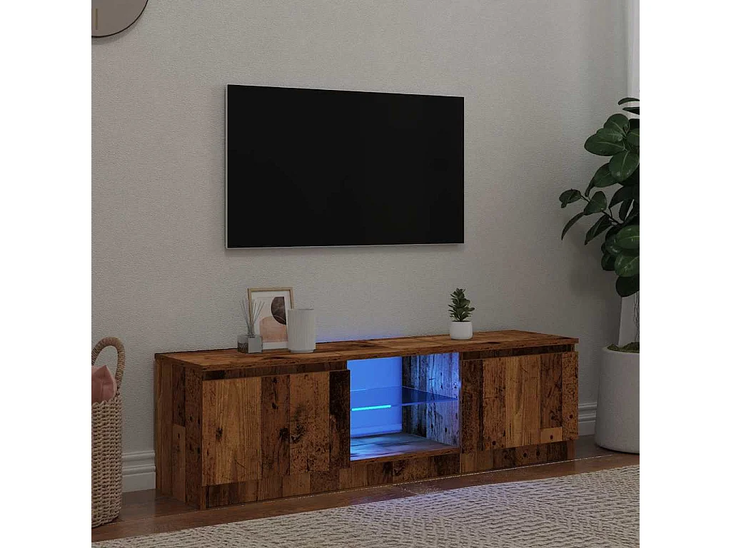 Meuble TV avec lumières LED vieux bois bois d'ingénierie