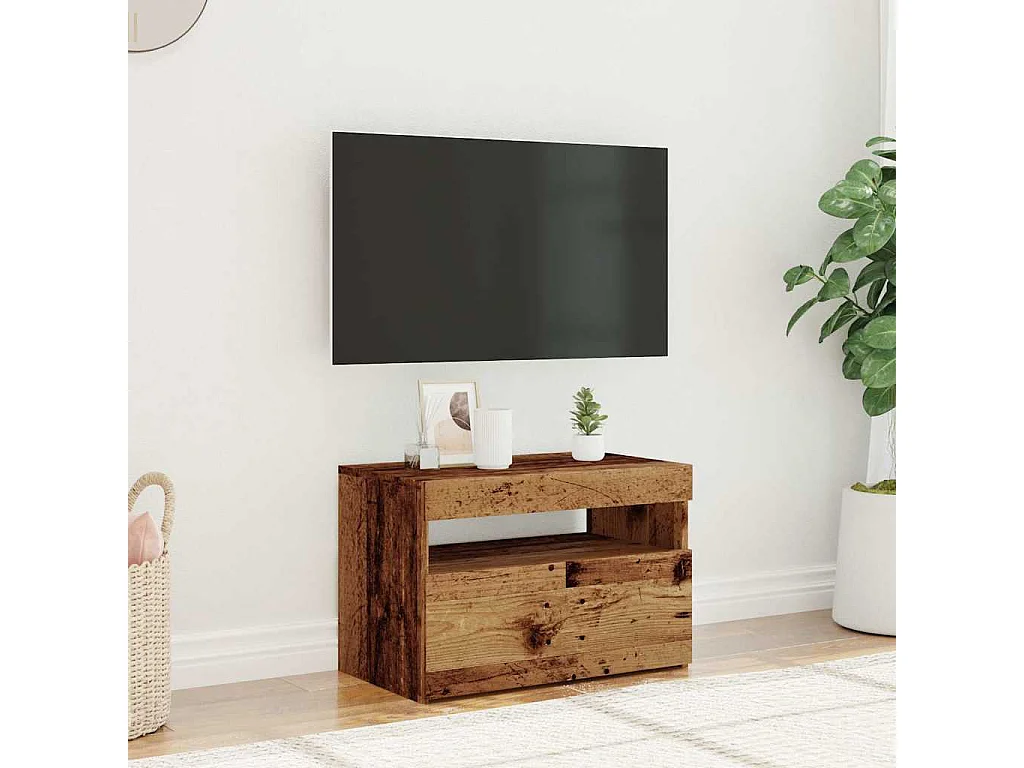 Meuble TV avec lumières LED vieux bois bois d'ingénierie