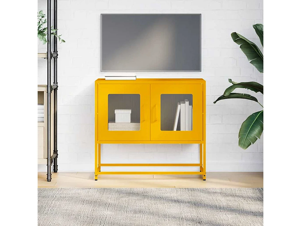Meuble TV jaune moutarde 68x39x60,5 cm acier laminé à froid