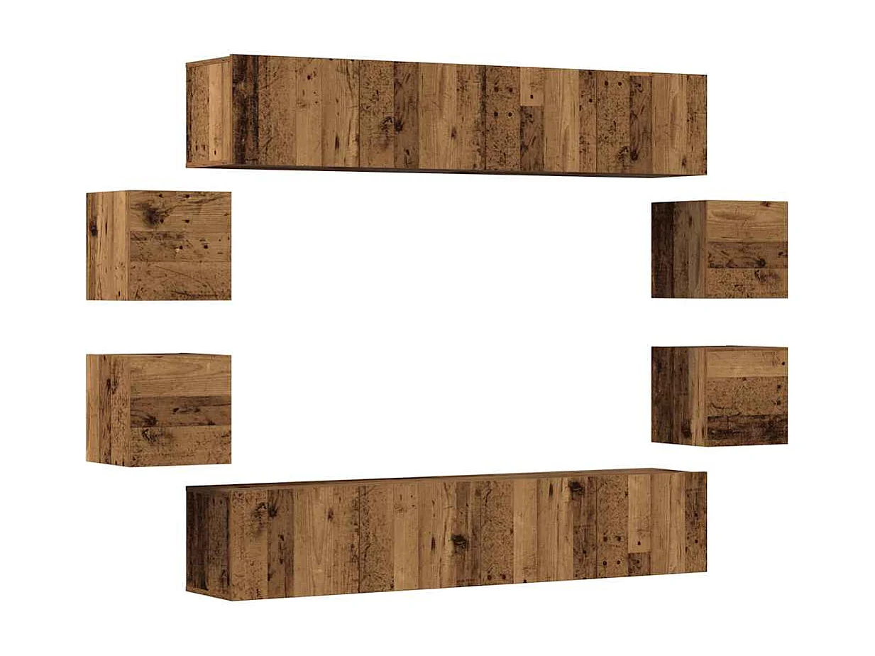 8-tlg. TV-Schrank-Set Wandmontage Altholz-Optik Holzwerkstoff