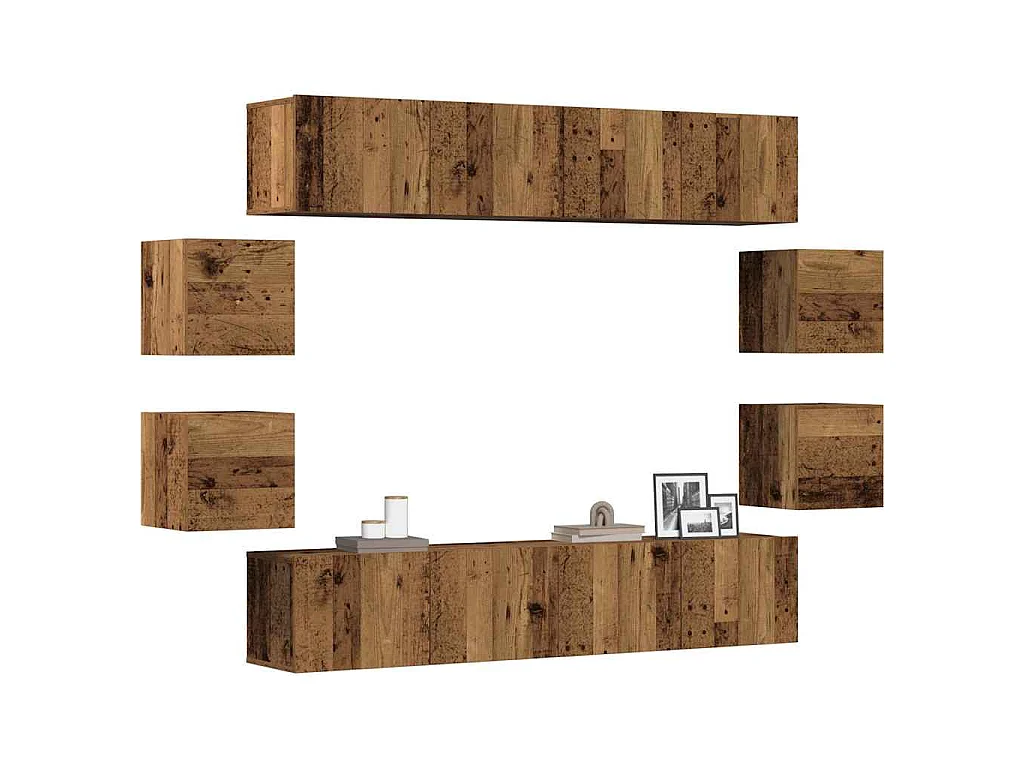 8-tlg. TV-Schrank-Set Wandmontage Altholz-Optik Holzwerkstoff