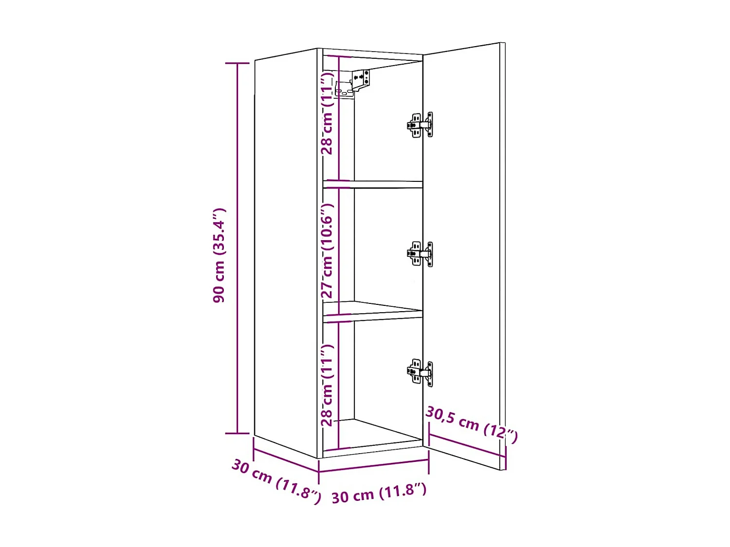 Meuble mural vieux bois 30,5x30x90 cm bois d'ingénierie