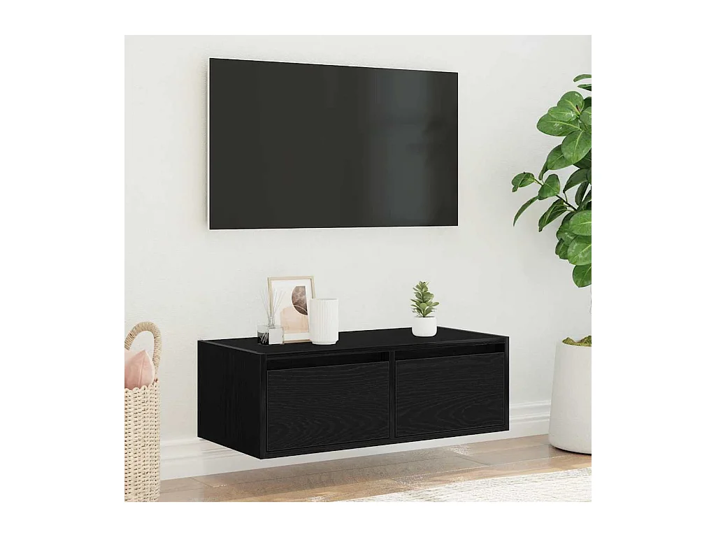 TV-Schrank mit LED-Leuchten Schwarz Eichen-Optik 75x35,5x25 cm