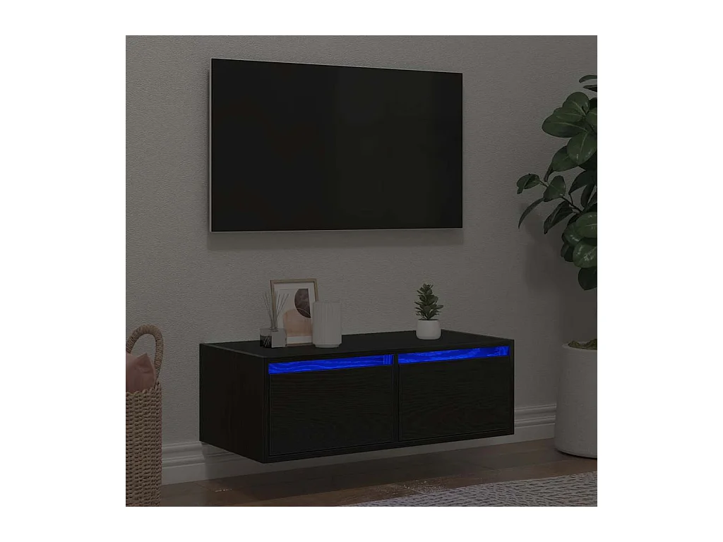 Meuble TV avec lumières LED chêne noir 75x35,5x25 cm