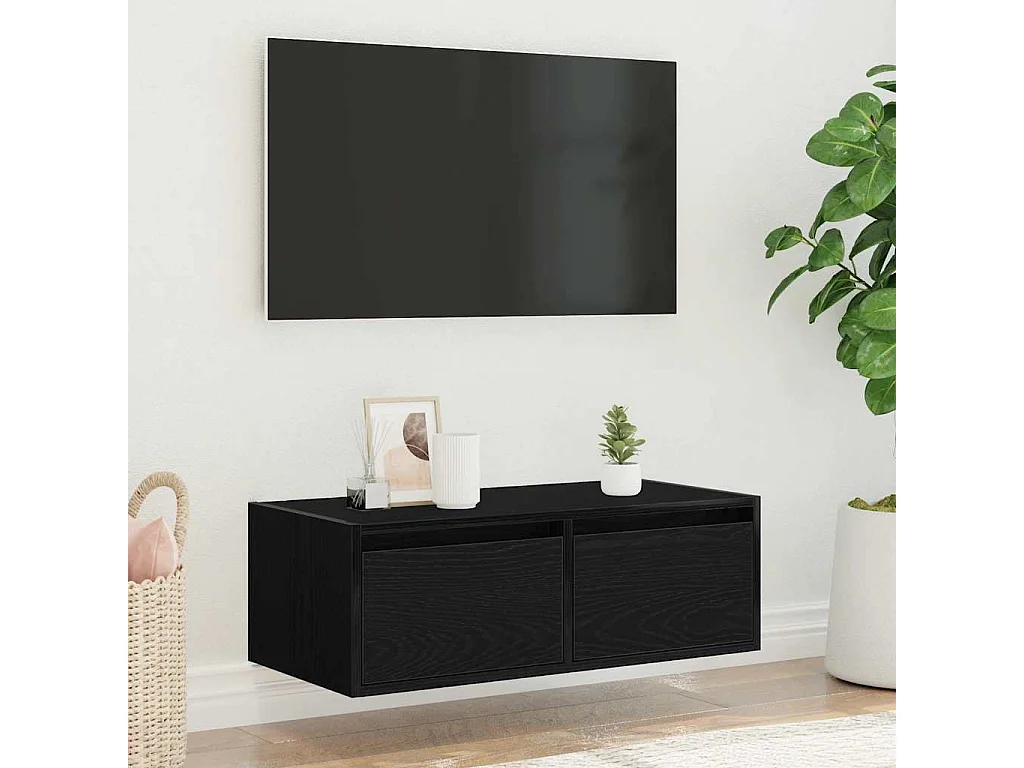 TV-Schrank mit LED-Leuchten Schwarz Eichen-Optik 75x35,5x25 cm