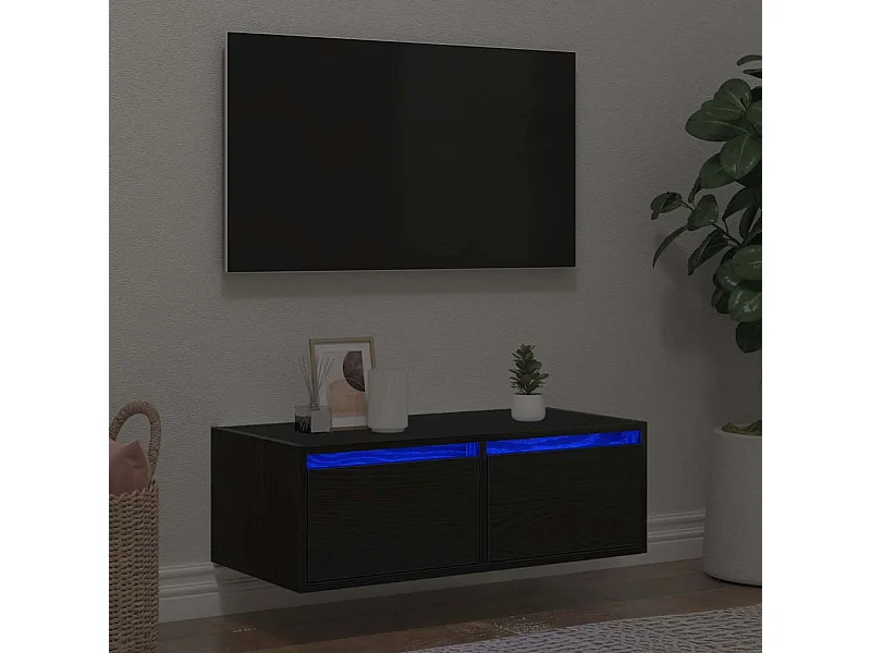 Tv-meubel met LED-verlichting 75x35,5x25 cm zwart eikenkleurig