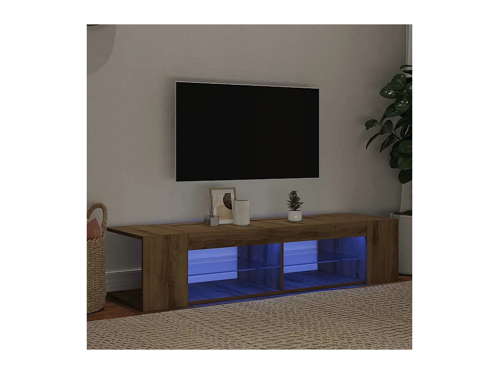 Meuble TV avec lumières LED chêne artisanal bois d'ingénierie