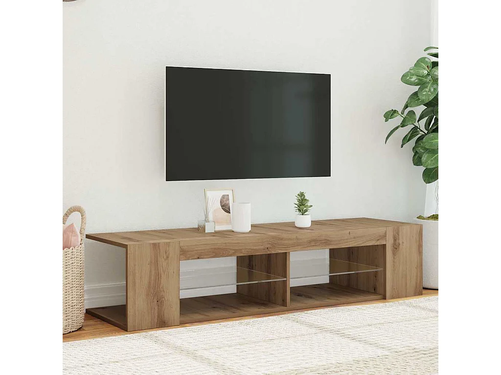 Meuble TV avec lumières LED chêne artisanal bois d'ingénierie