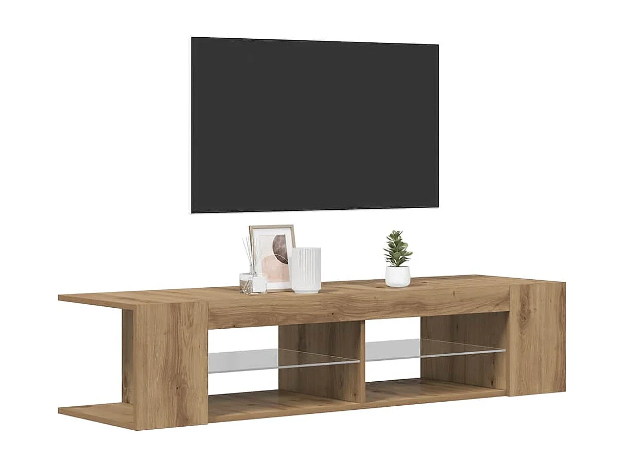 Meuble TV avec lumières LED chêne artisanal bois d'ingénierie