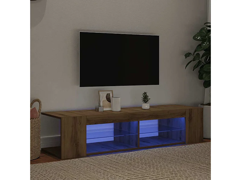 Meuble TV avec lumières LED chêne artisanal bois d'ingénierie