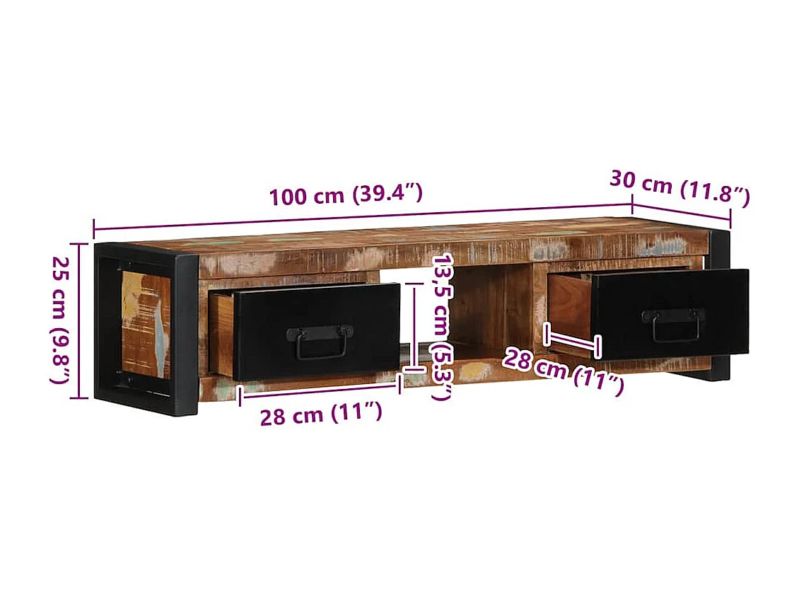 Meuble TV 100x30x25 cm Bois de récupération solide