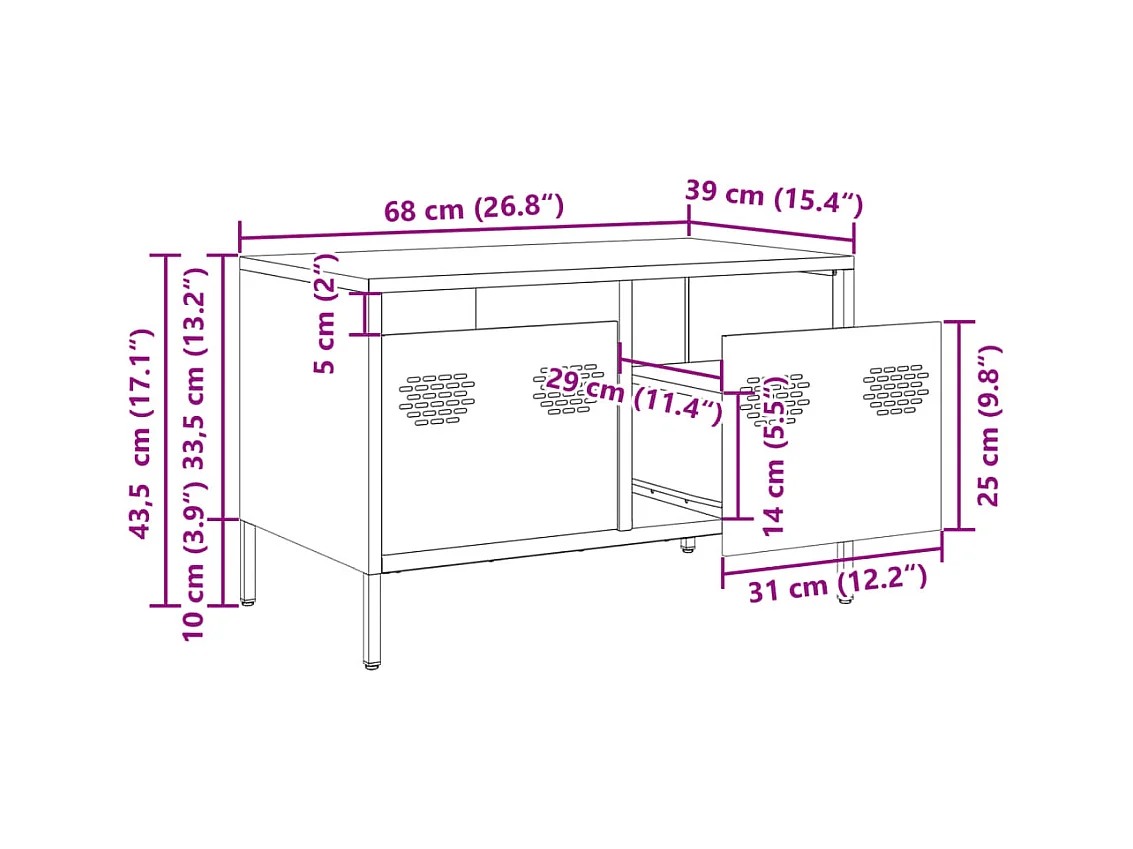 Meuble TV jaune moutarde 68x39x43,5 cm acier laminé à froid