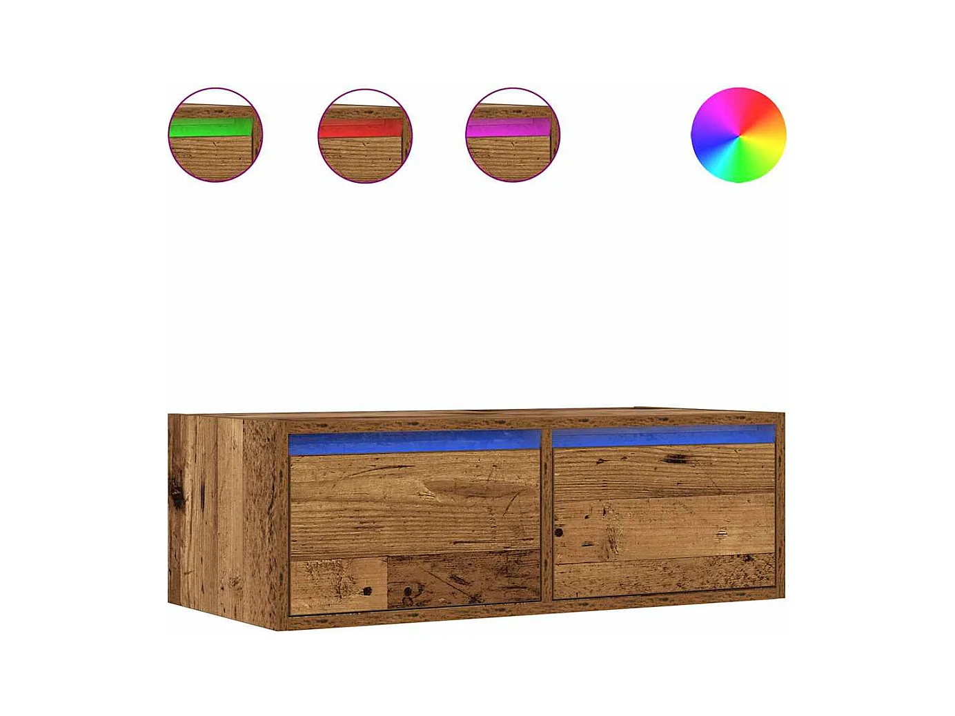 Meuble TV avec lumières LED vieux bois 75x35,5x25 cm