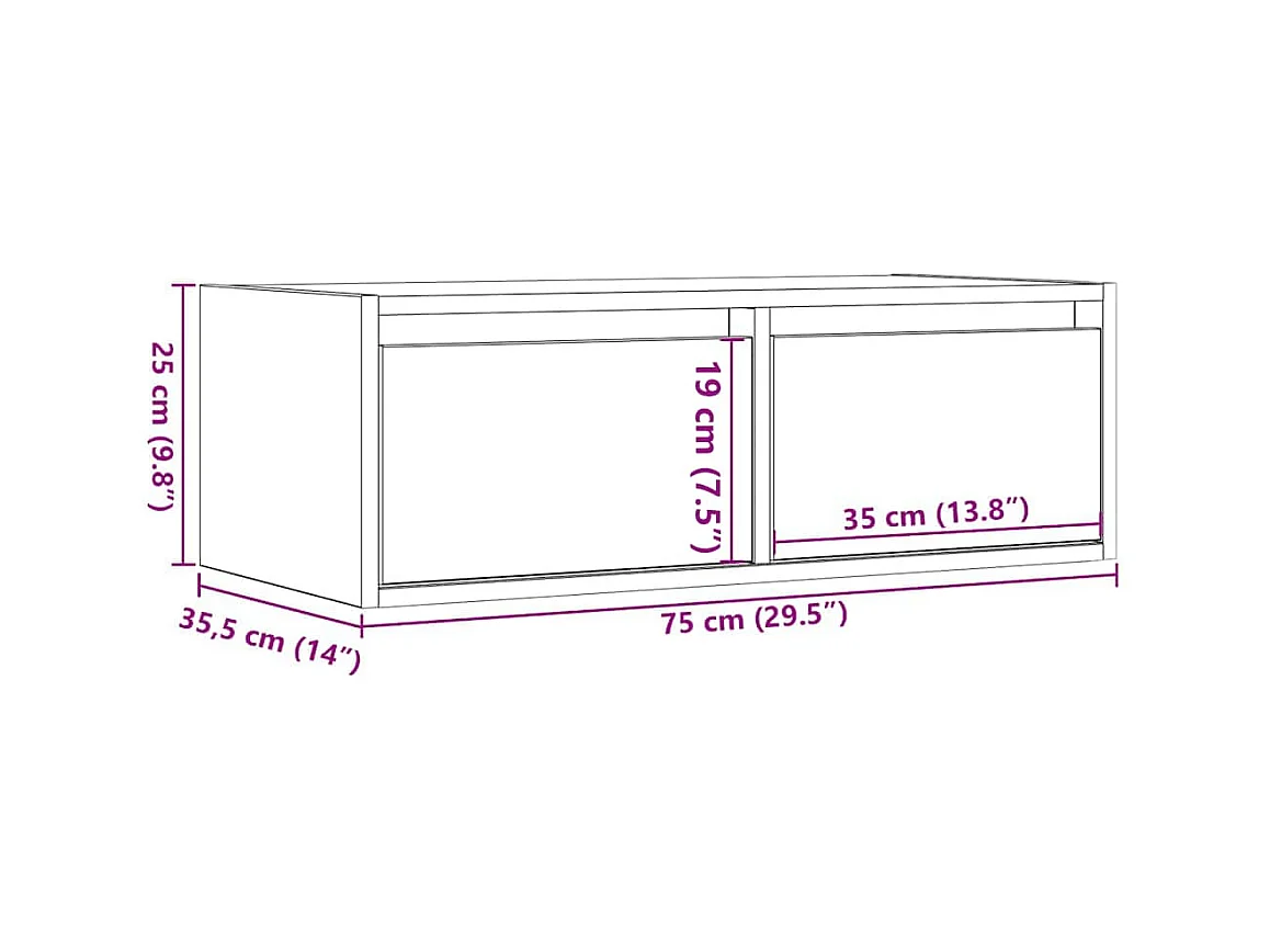 Meuble TV avec lumières LED vieux bois 75x35,5x25 cm