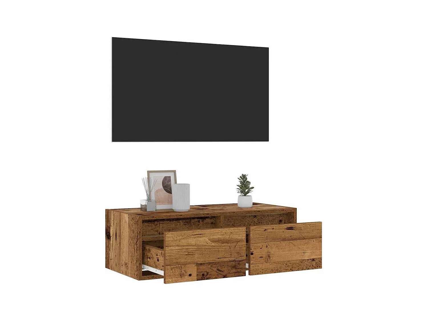 Meuble TV avec lumières LED vieux bois 75x35,5x25 cm