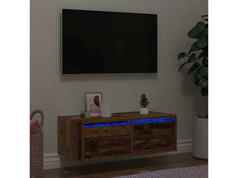Meuble TV avec lumières LED vieux bois 75x35,5x25 cm