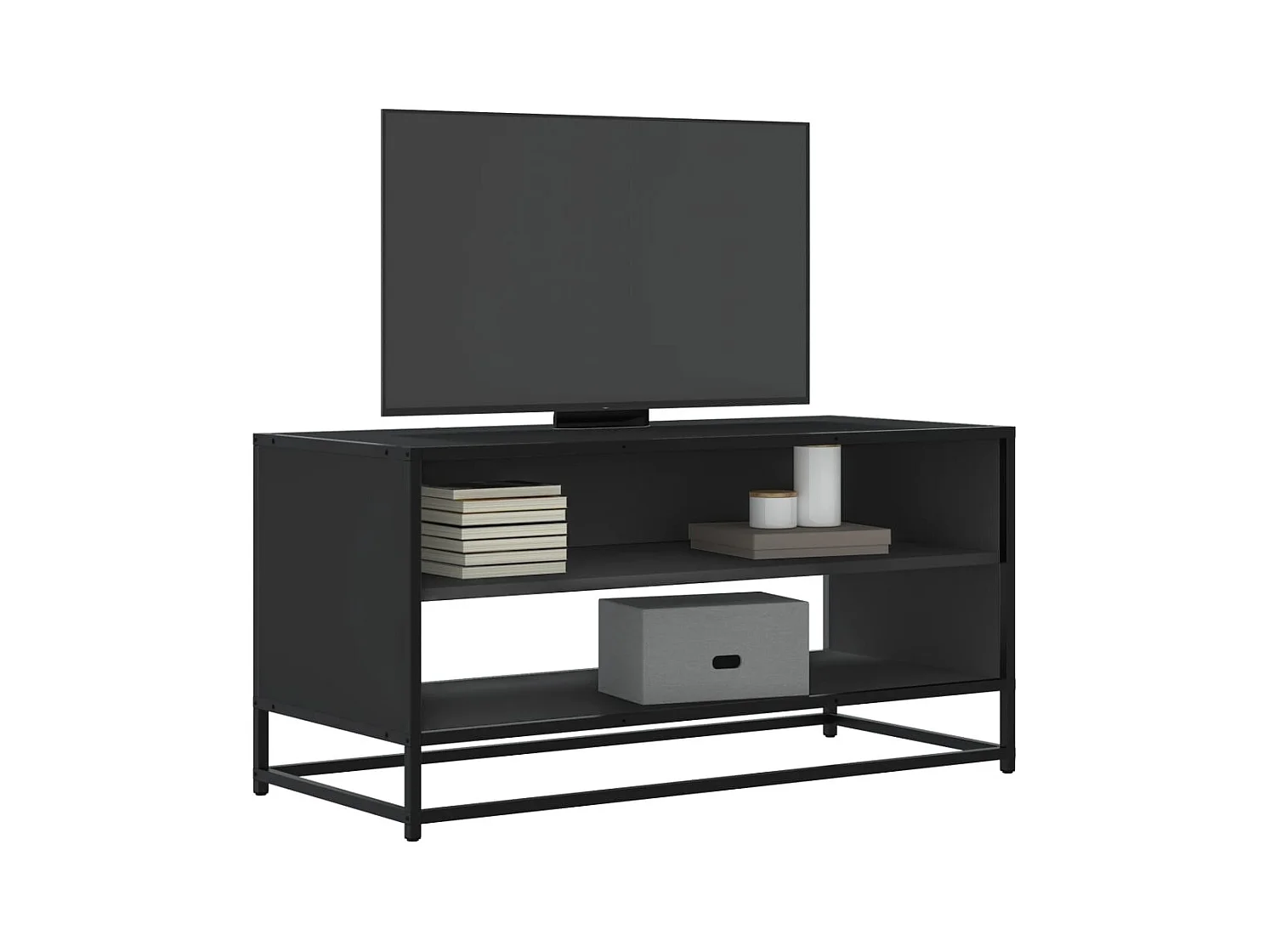 Meuble TV noir 91x40x46 cm bois d'ingénierie et métal