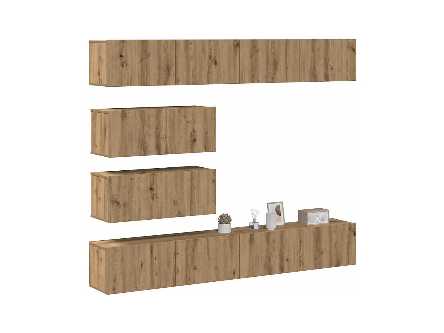 Mueble para TV de pared madera contrachapada artesanal 6 piezas