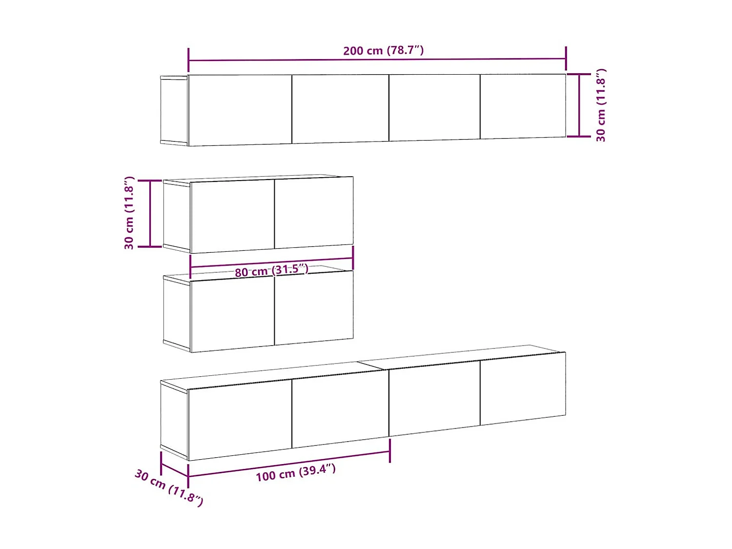 Mueble para TV de pared madera contrachapada artesanal 6 piezas