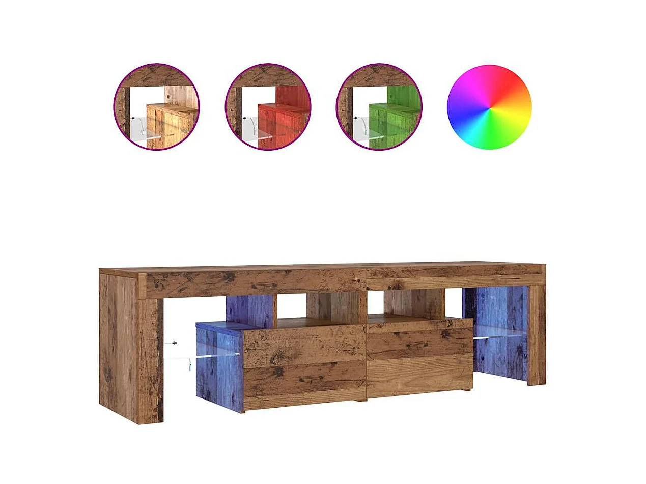 Meuble TV avec lumières LED vieux bois bois d'ingénierie