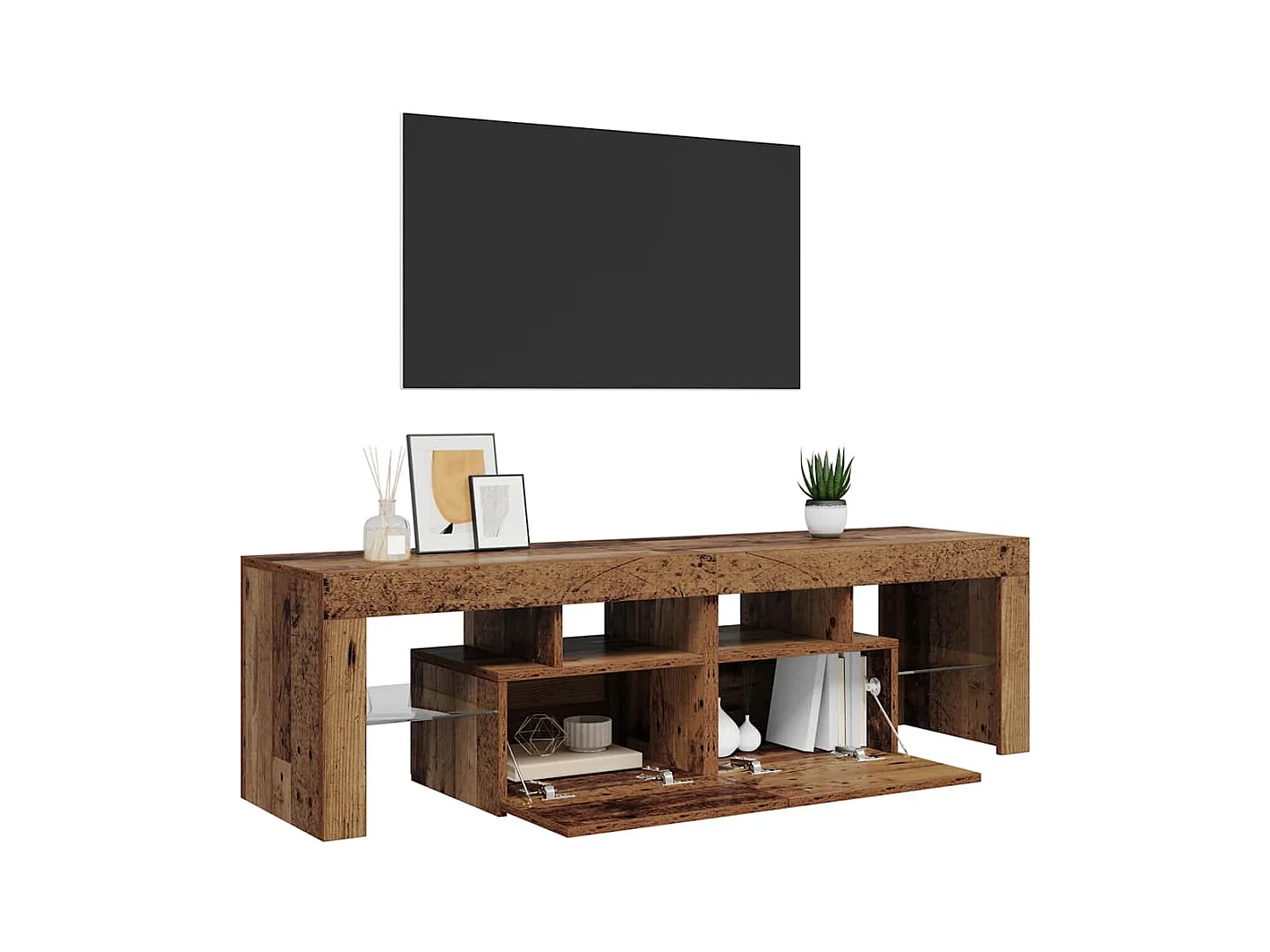 Meuble TV avec lumières LED vieux bois bois d'ingénierie