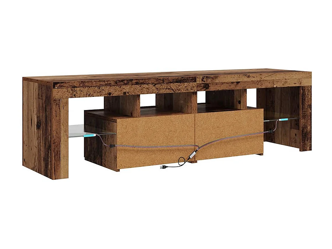 Meuble TV avec lumières LED vieux bois bois d'ingénierie