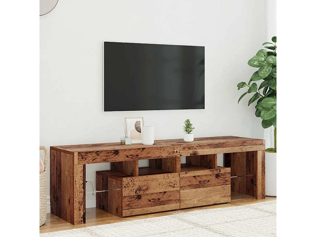 Meuble TV avec lumières LED vieux bois bois d'ingénierie