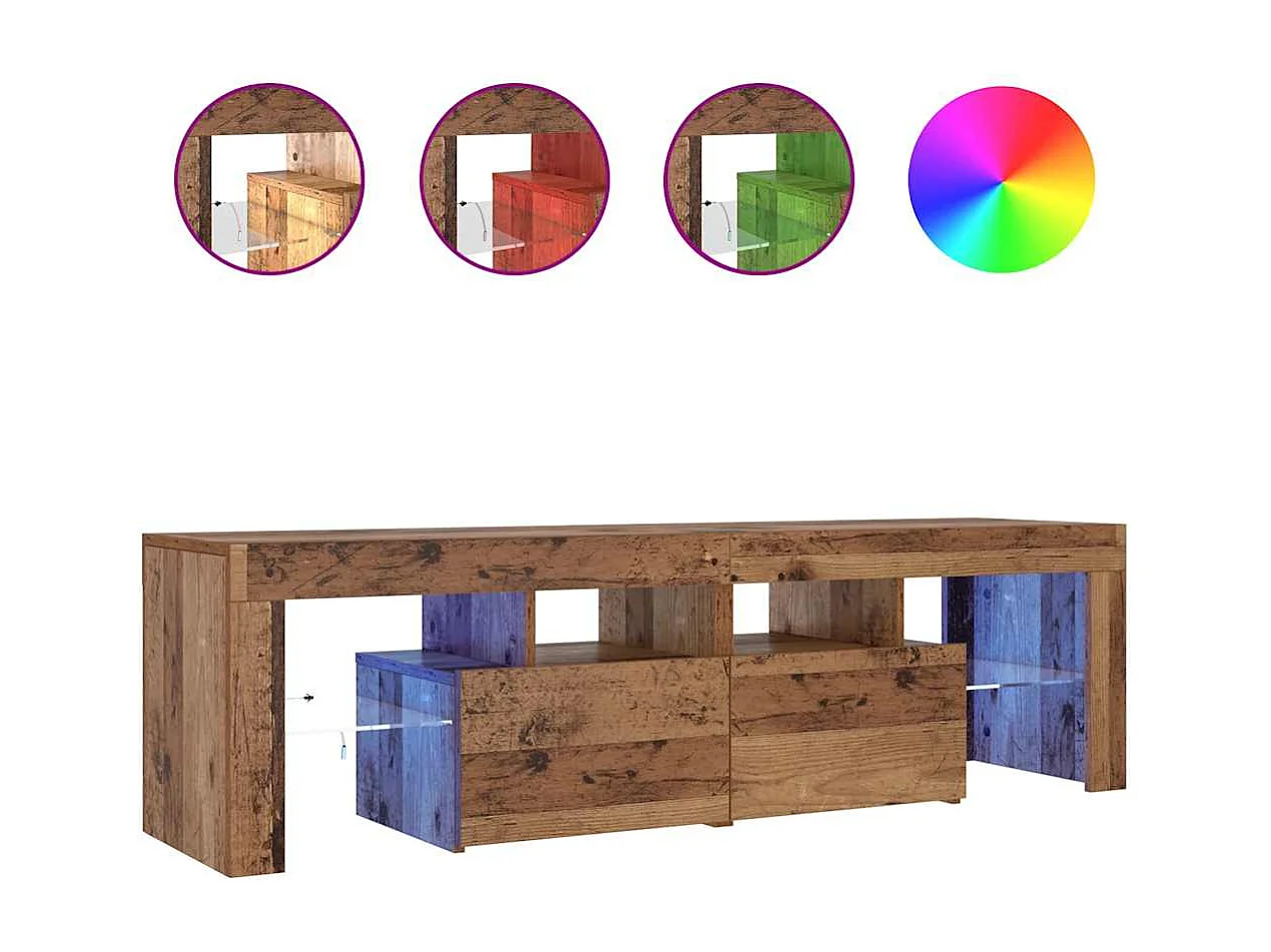 Meuble TV avec lumières LED vieux bois bois d'ingénierie