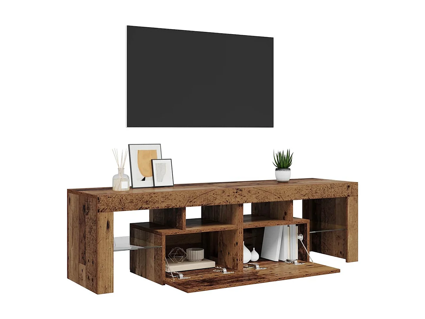 Meuble TV avec lumières LED vieux bois bois d'ingénierie